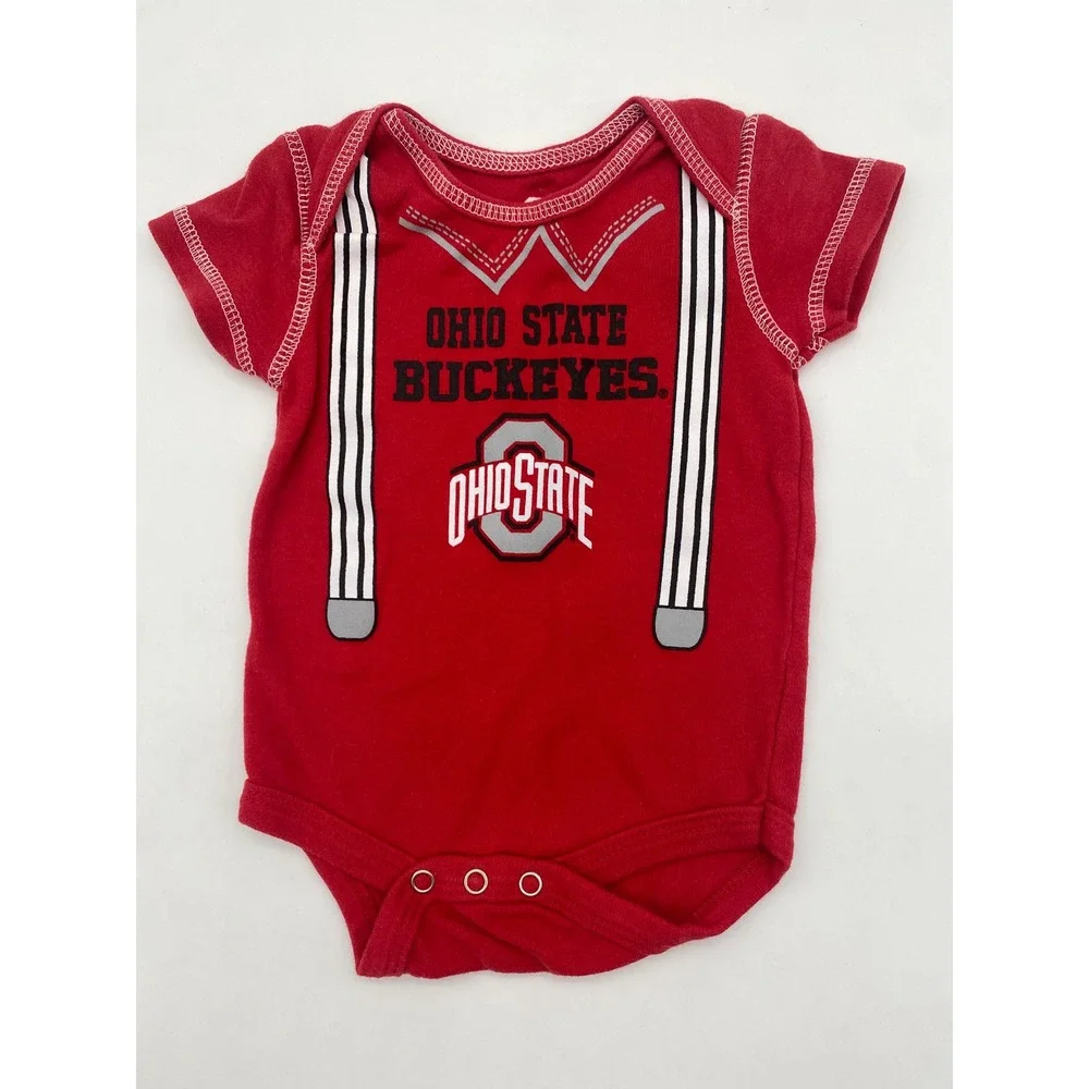 Ohio State Buckeyes Team Athletics Baby Bodysuit Red Faux Suspenders 0-3M